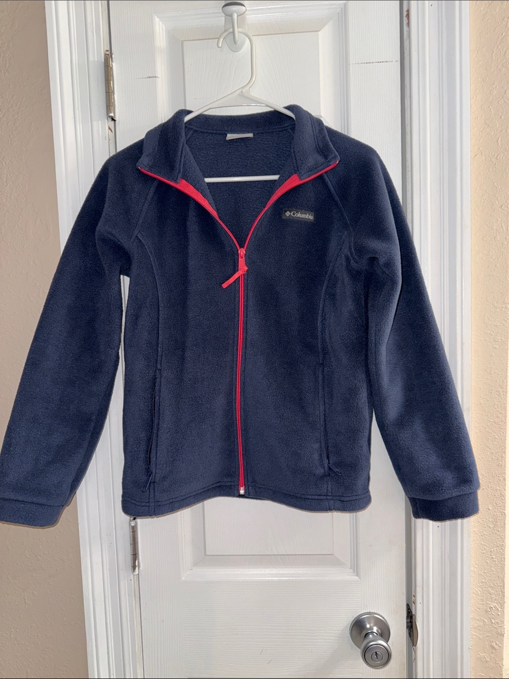 Columbia Girls Navy Fleece Jacket with Pink Trim